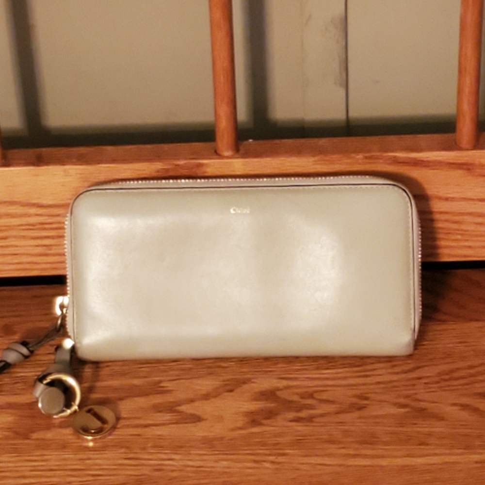 Chloé Beige Calfskin Leather Long Zip Around Wallet